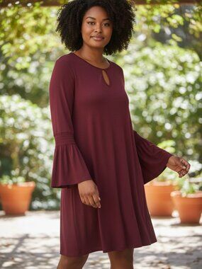 Cupio bell sleeve flowy cutout loop closure versatile dress